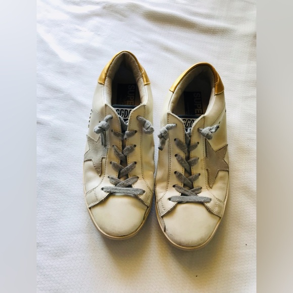 Golden goose White and Gold Sneakers with Gray Laces - Picture 1 of 13